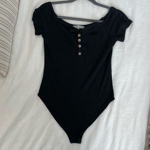 Off the Shoulder Black Ribbed Bodysuit